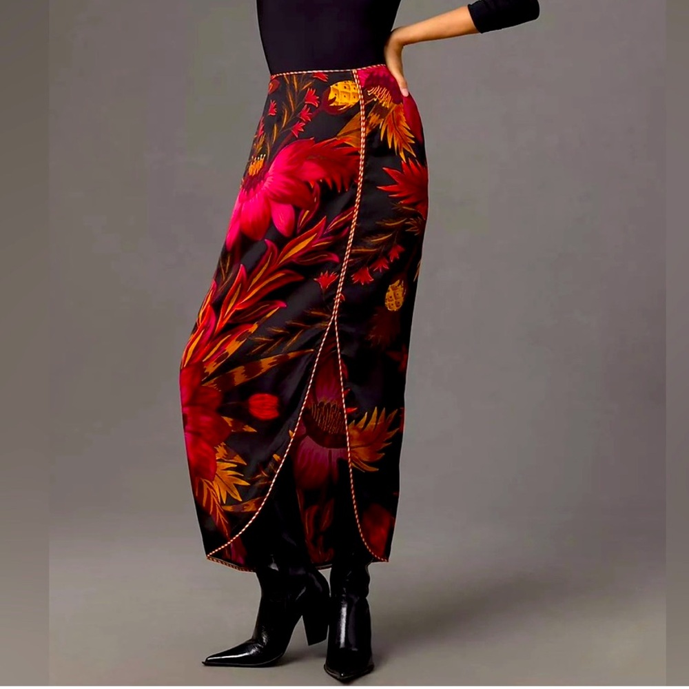 Anthropologie x Farm Rio Front-Slit Midi Skirt Large